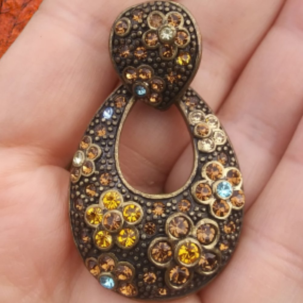 Lia Sophia pretty rhinestone floral Autumn colors boho pendant
